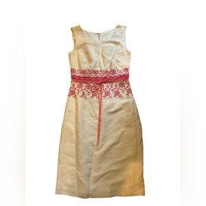 Elegant Cream Dress with Pink Embroidery